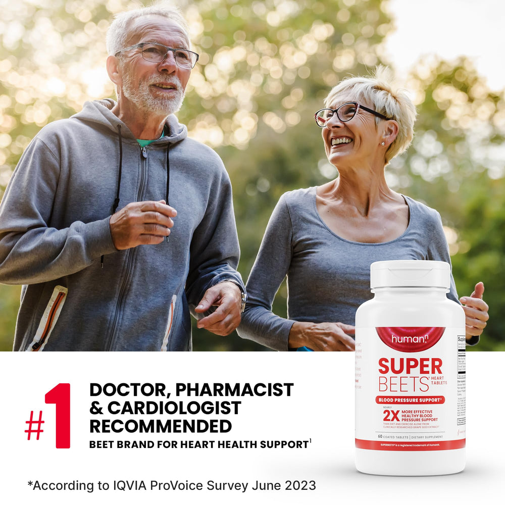 Humann SuperBeets Heart Tablets close-up on grape-seed extract label highlighting antioxidants.