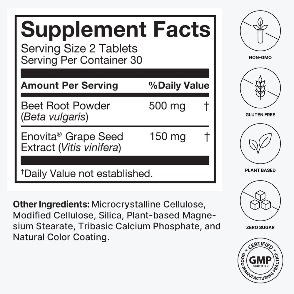 Humann SuperBeets Heart Tablets zero sugar label suggesting clean formulation.
