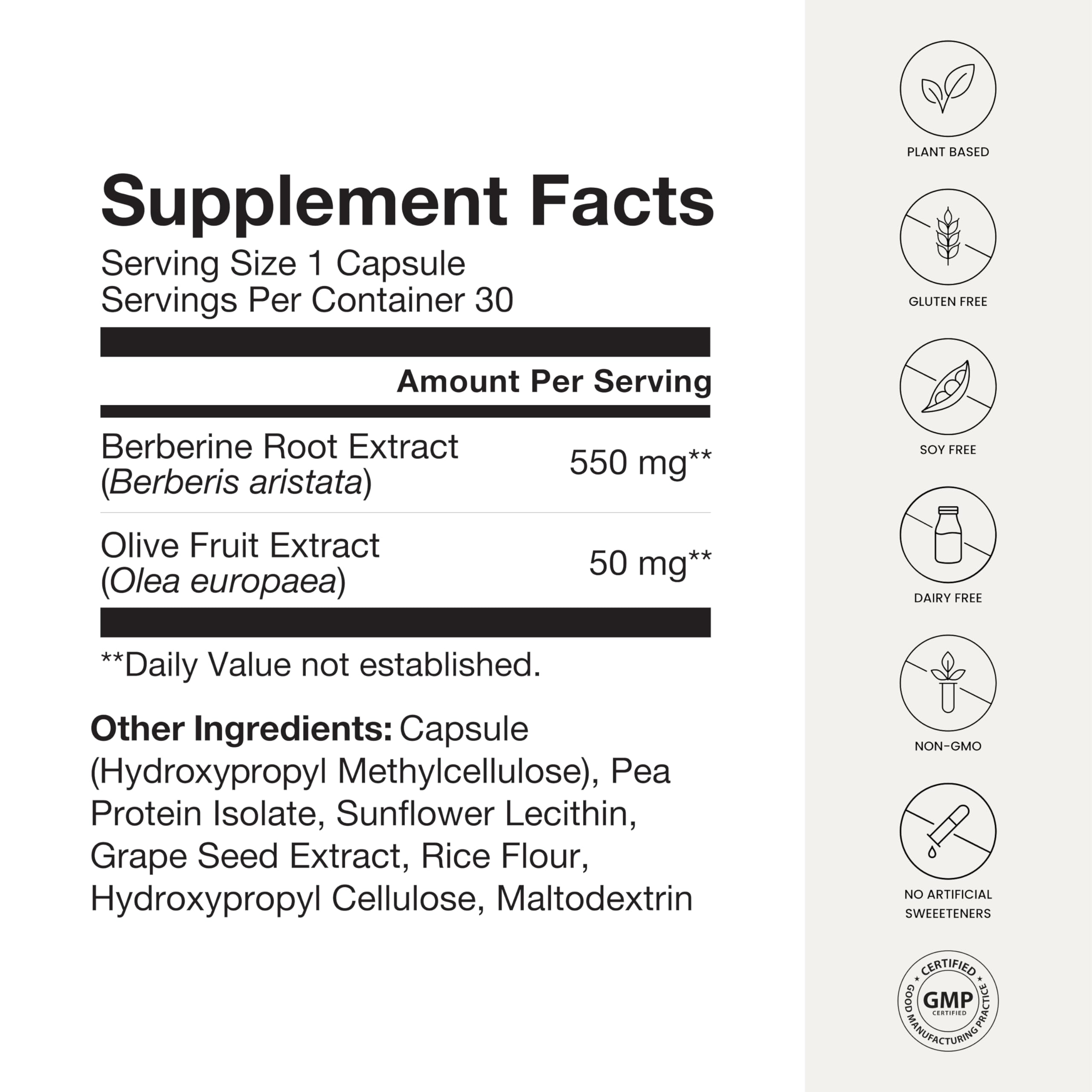 Humann SuperBerine ingredients icon confirms plant-based, non-GMO formulation