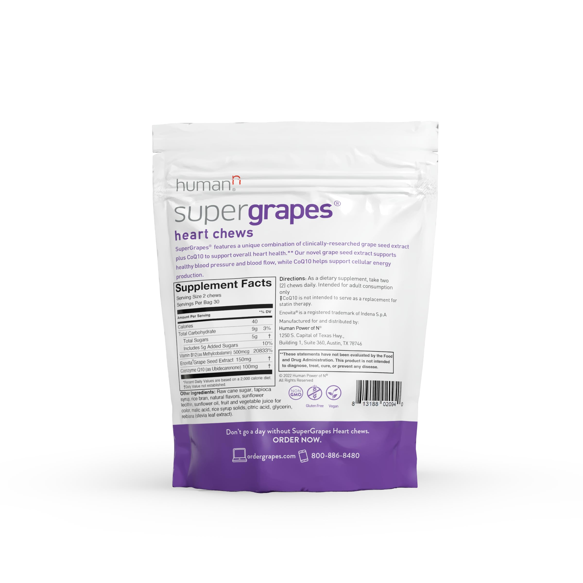 Humann SuperGrapes chews two chews daily serving.