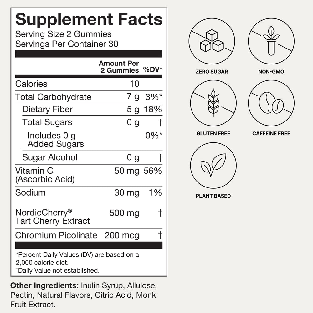 Humann Tart Cherry Gummies packaging shot highlights vegan, non-GMO formula.