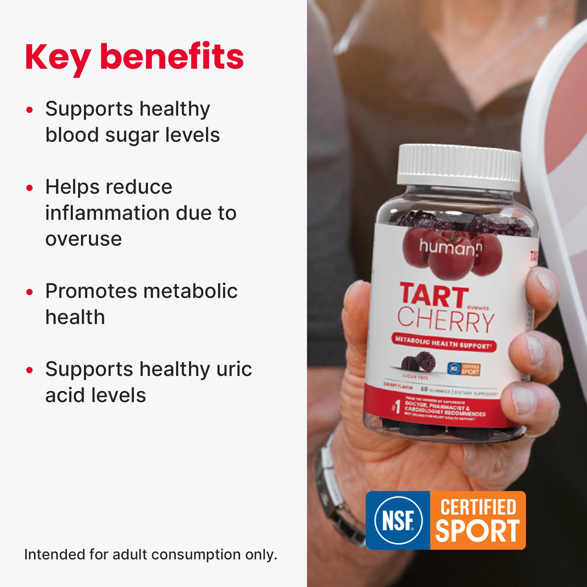 Humann Tart Cherry Gummies two-serving pack shows convenient dosing.
