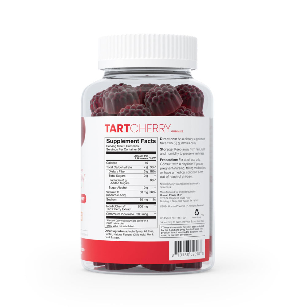 Humann Tart Cherry Gummies USA-made label emphasizes GMP compliance.