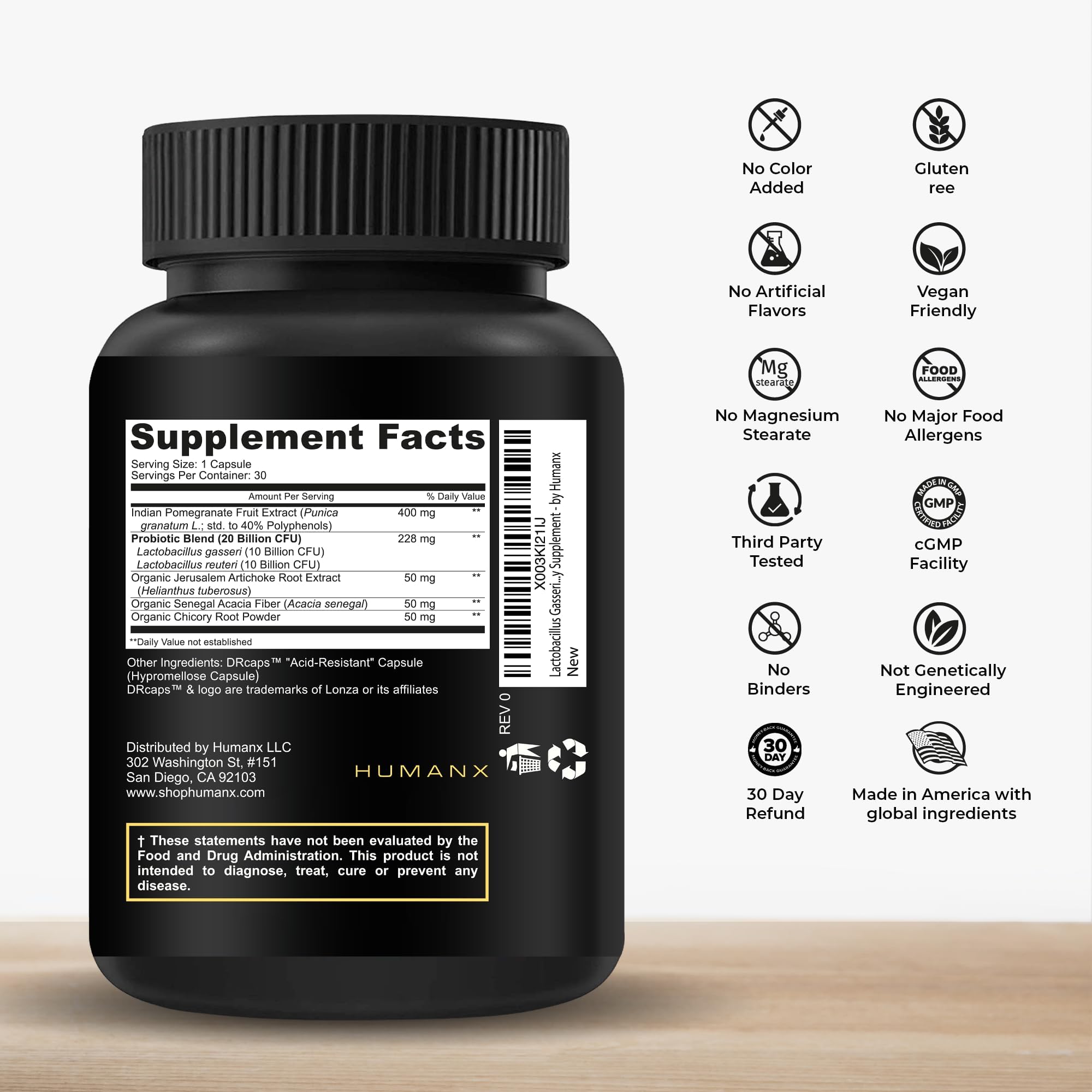 HUMANX acid-resistant capsules designed for efficient gut delivery and ease of use