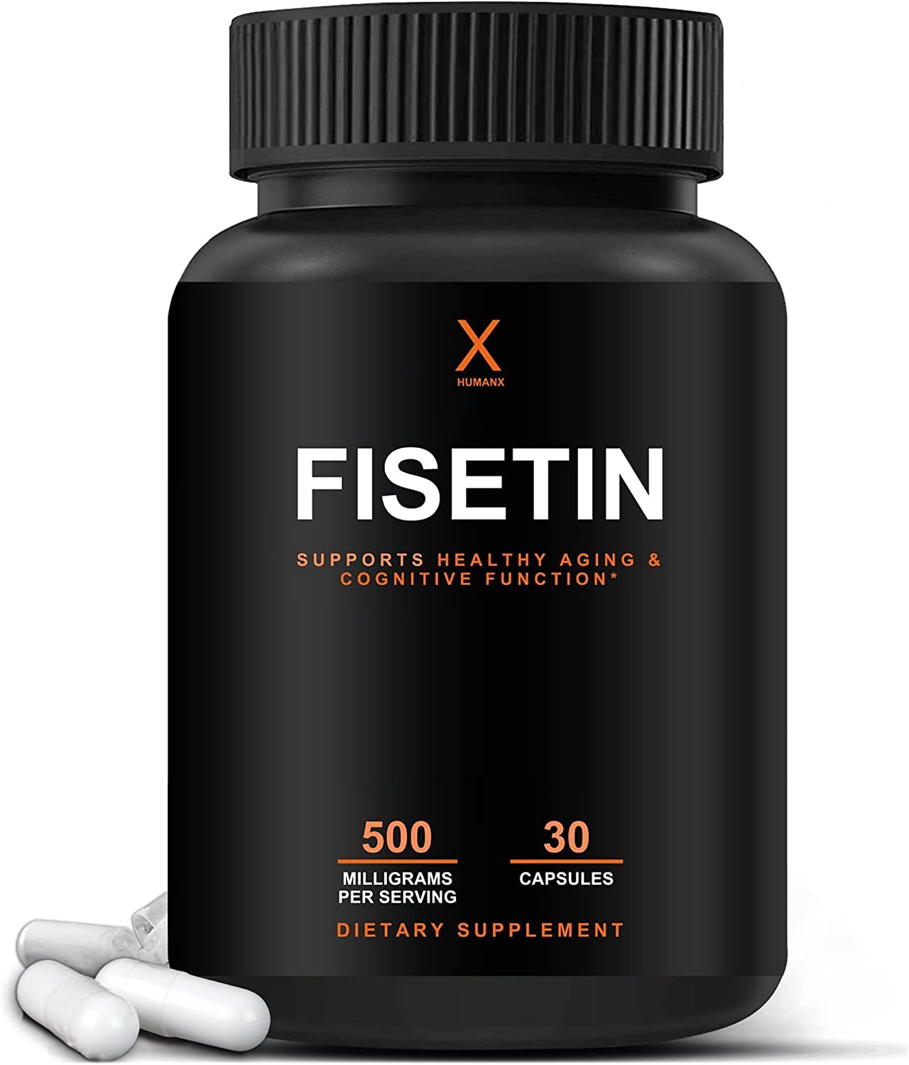 HUMANX Fisetin 500mg bottle front view supporting antioxidant activity