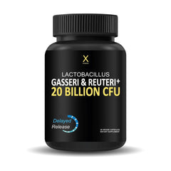 HUMANX Lactobacillus Gasseri & Reuteri bottle showing the premium probiotic formula and portability