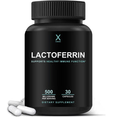 HumanX Lactoferrin 500mg bottle front view supports immune function and iron utilization.