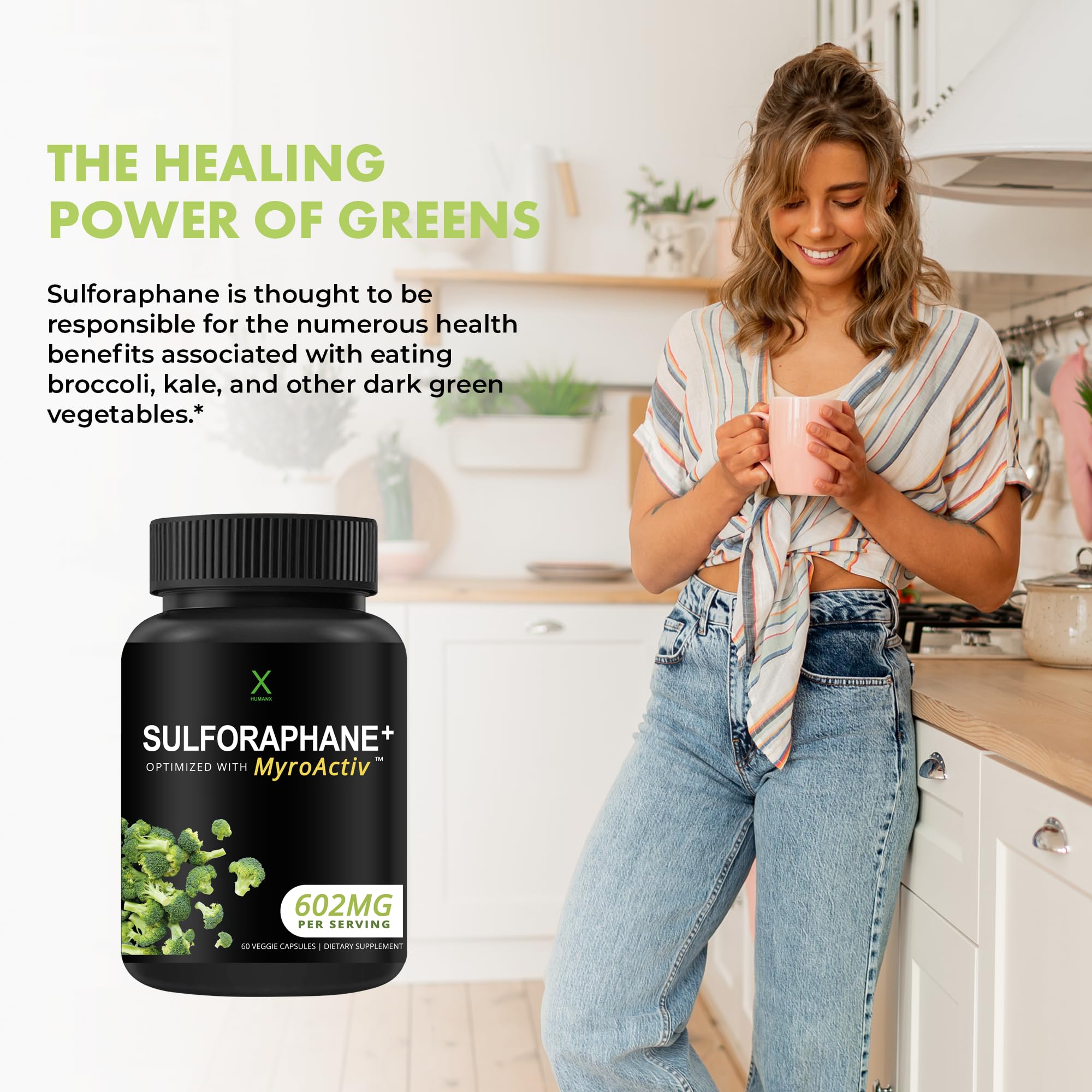 HUMANX Sulforaphane+ moringa extract visual suggesting detox‑support potential