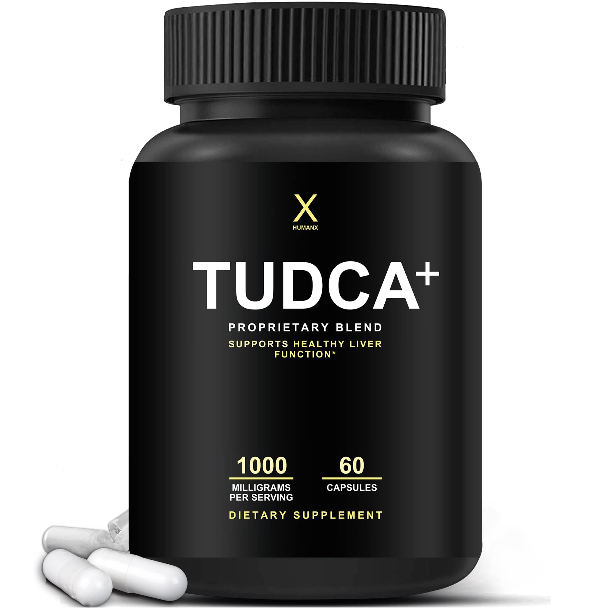 HUMANX Tudca+ 1000mg bottle promotes liver support and easy dosing.