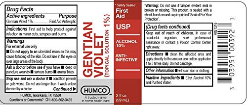 Humco Gentian Violet bottle with liquid visible for topical use