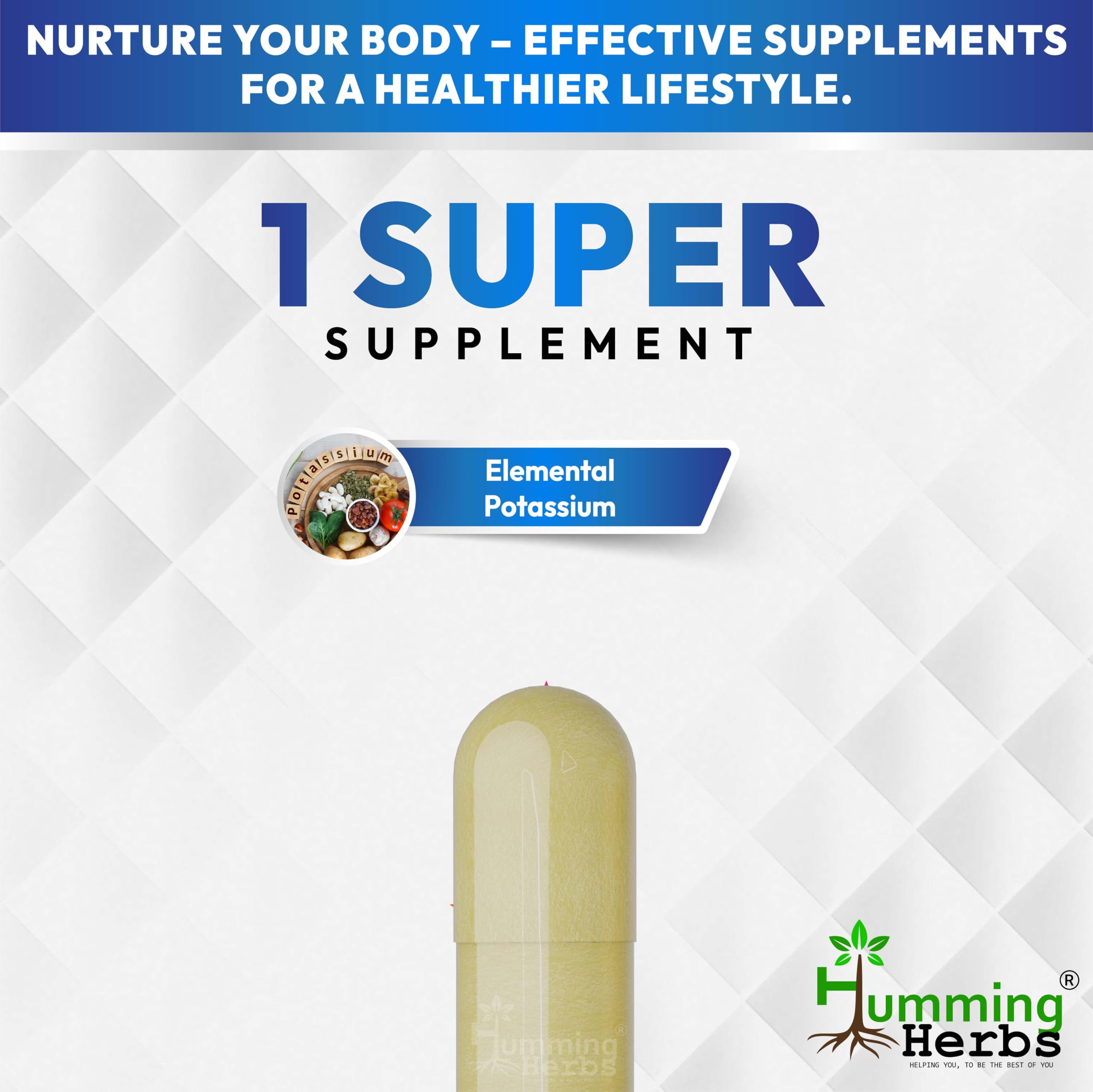 Humming Herbs ingredients chart underscores non-GMO, plant-based capsule.