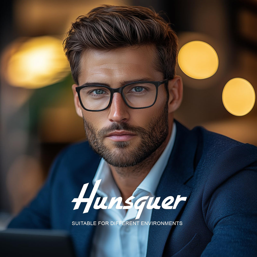 hunsquer blue light glasses for men on face, comfortable for long work sessions