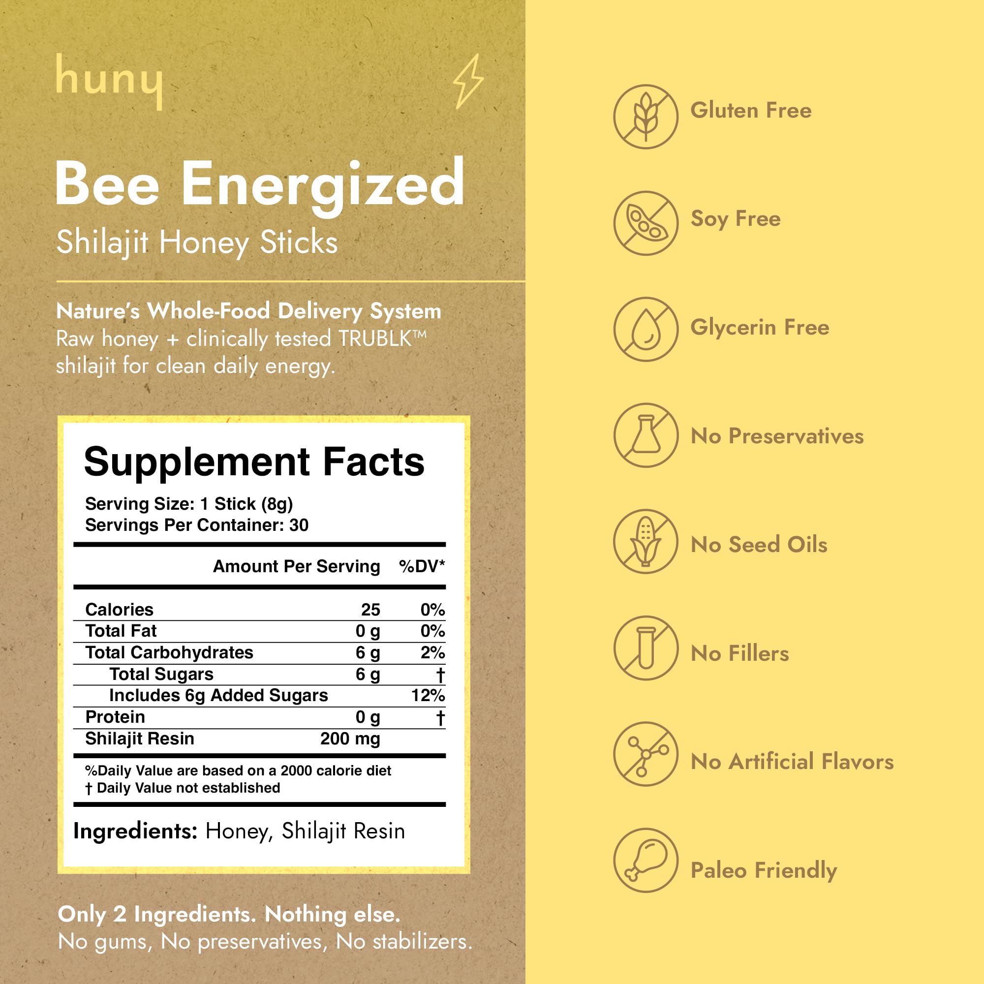 HUNY Bee Energized Shilajit Stick in hand for quick, mess-free fueling