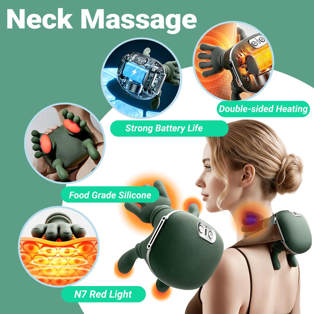 Huprh neck massager with heat and dual-direction motion for soothing warmth.