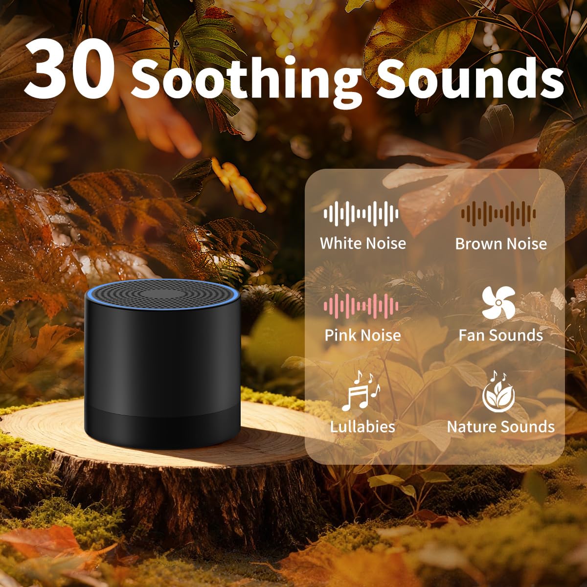 Hushing 30-sound library display, demonstrating diverse options for calm environments.