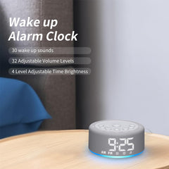Hushing 30 wake-up sounds screen offers gentle alarm options.