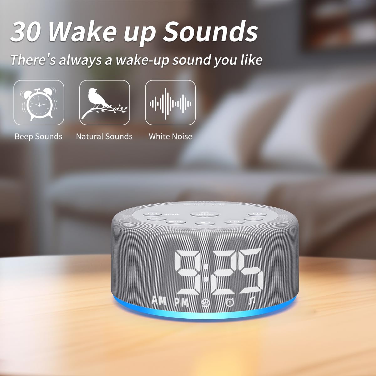 Hushing auto-off timer display illustrating energy-saving sleep sessions.