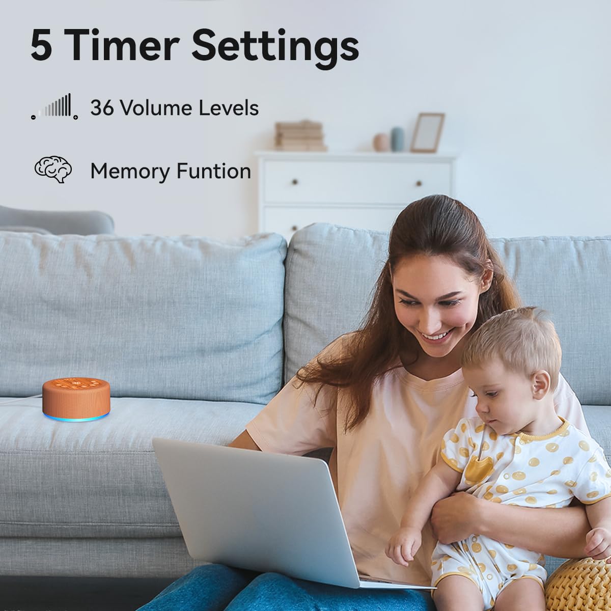 Hushing Sleep Sound Machine volume control enables precise, personalized sound levels.