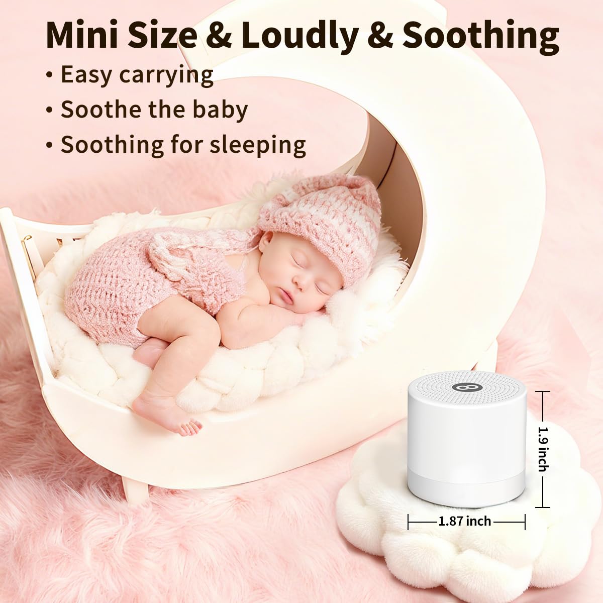 Hushing Sound Machine Mini charging cable connected for easy power at home.