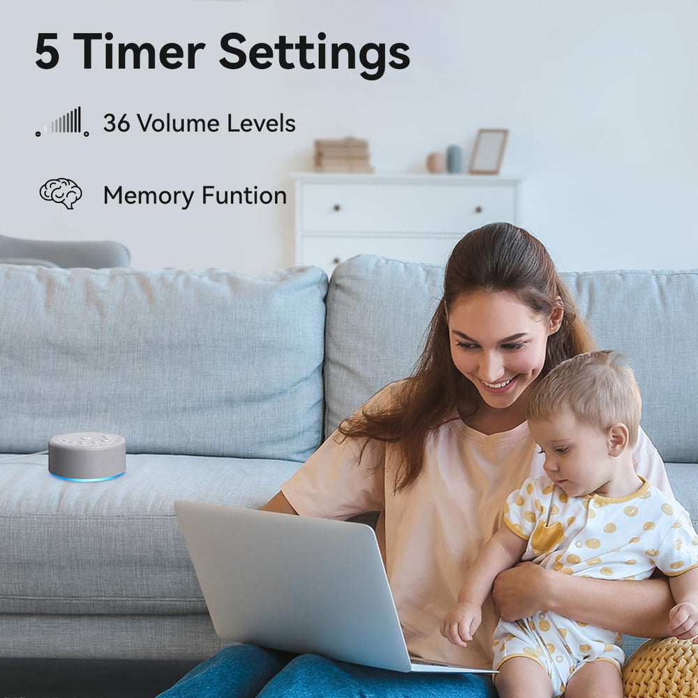 Hushing Sound Machine timer with five options for customized playback