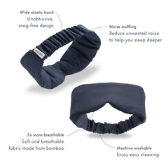 Huzi Infinity Travel Bamboo Sleep Mask showcases silky-soft bamboo fabric against the skin.