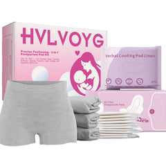 HVLVOYG 15-piece postpartum pads kit arranged for daily wear and protection.