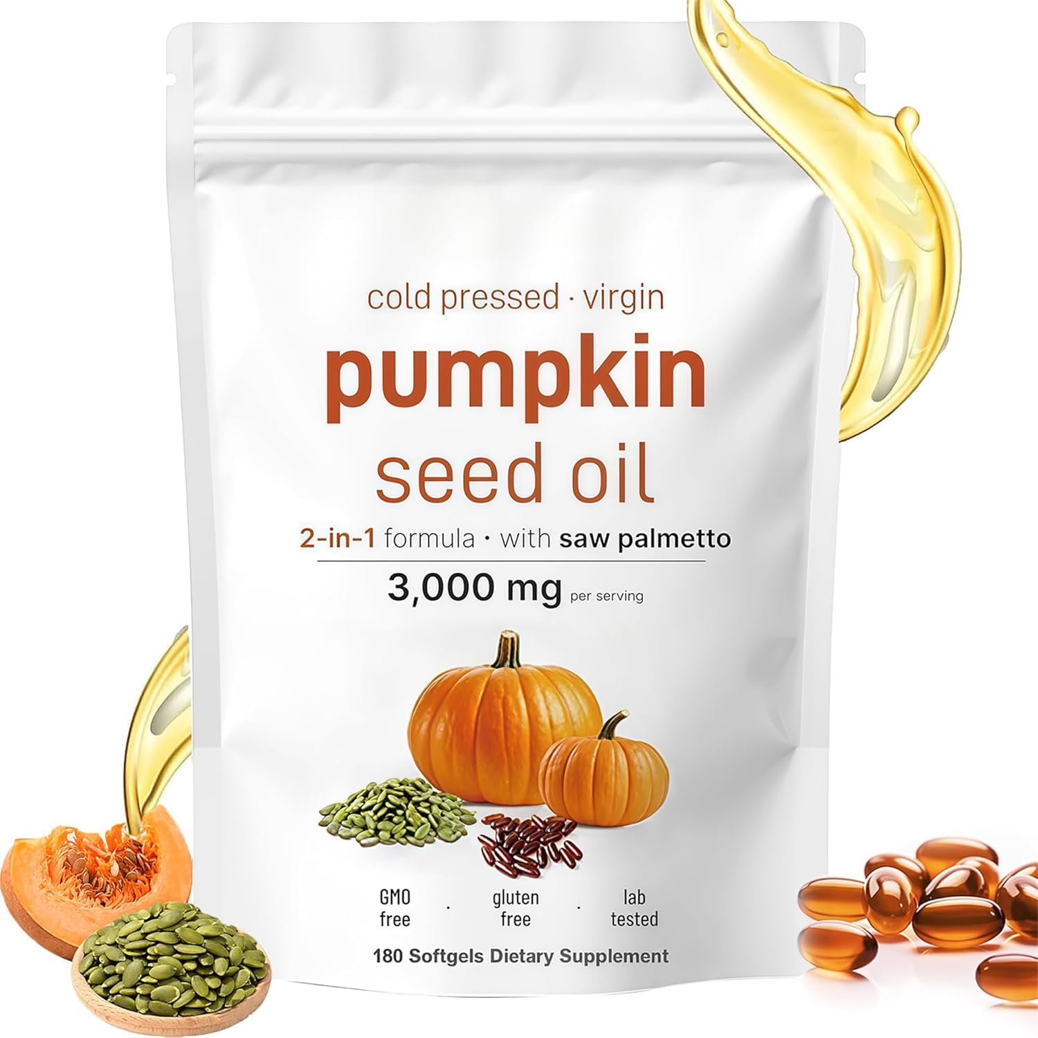 HWAXIGO pumpkin seed oil bottle packaging highlights premium cold-pressed blend for daily wellness.