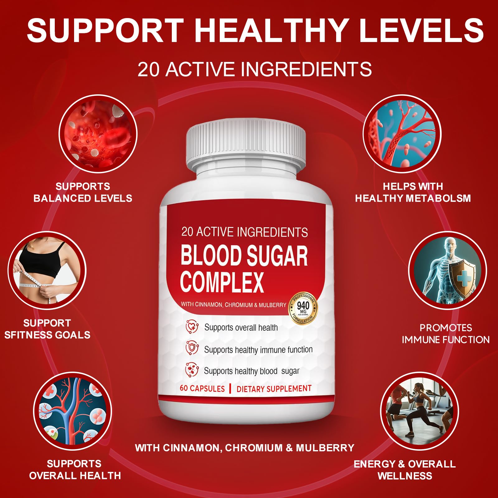 HWMS Blood Sugar Complex bottle back with directions and non-GMO formulation.