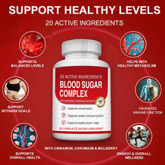 HWMS Blood Sugar Complex bottle back with directions and non-GMO formulation.