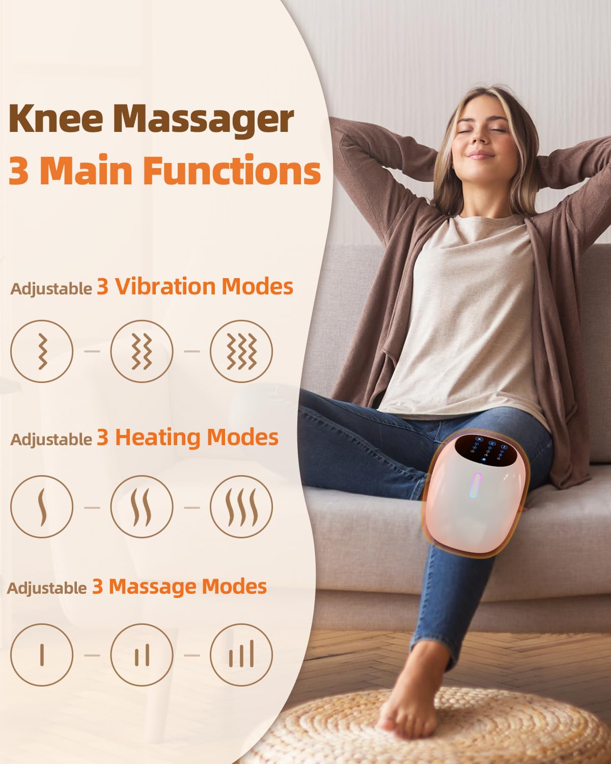 HXMBFBF Knee Massager wrapped on knee for full-coverage relaxation.