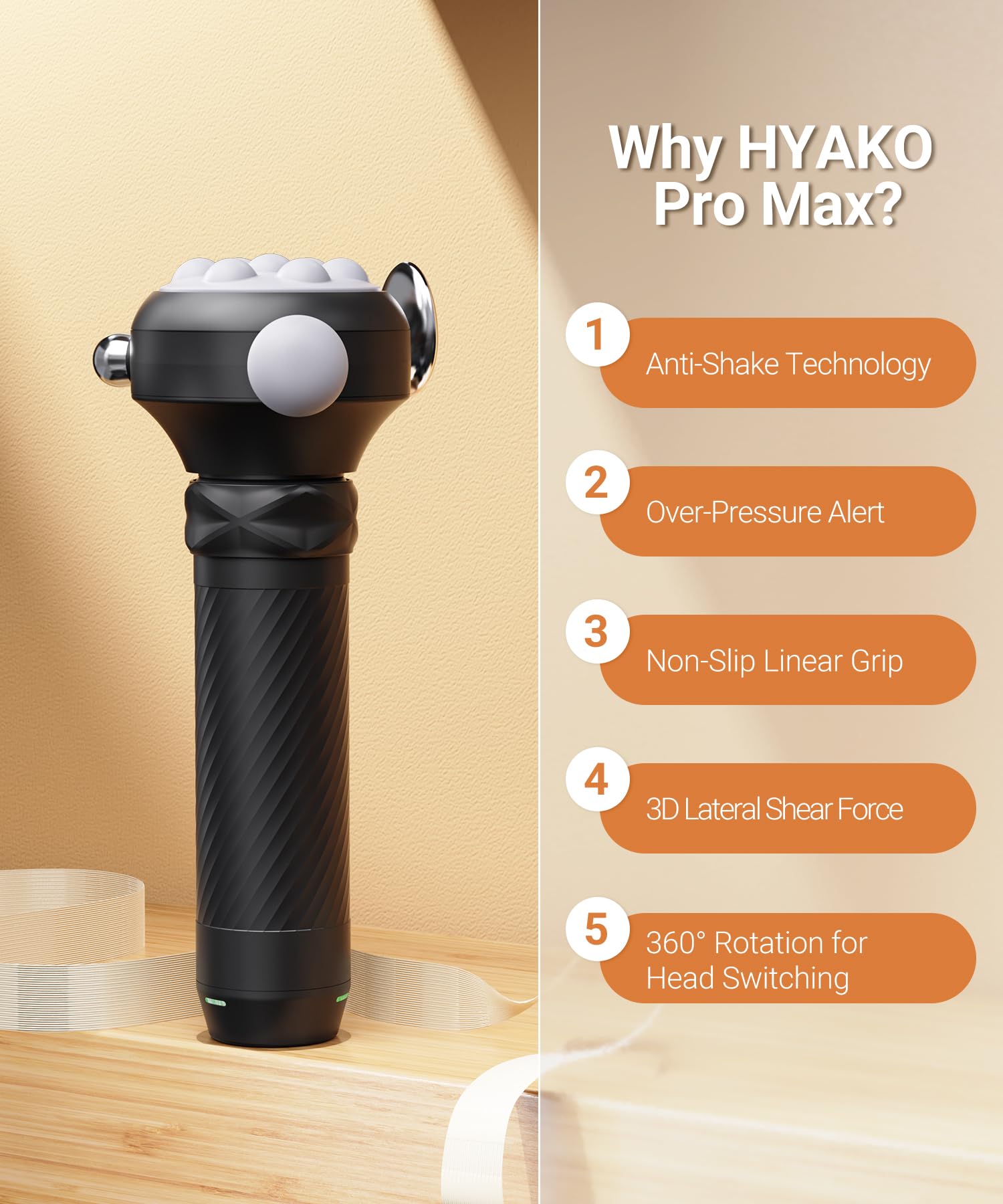 HYAKO Pro Max massager side control panel enables quick adjustments during use.