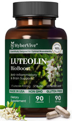 HyberVive Luteolin bottle label highlights high-purity luteolin formulation for quality.