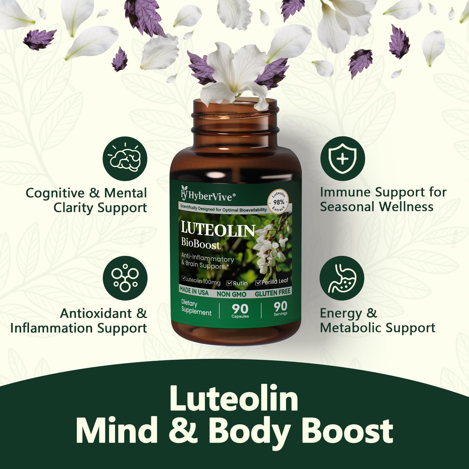 HyberVive Luteolin and rutin close-up showcases flavonoid blend.