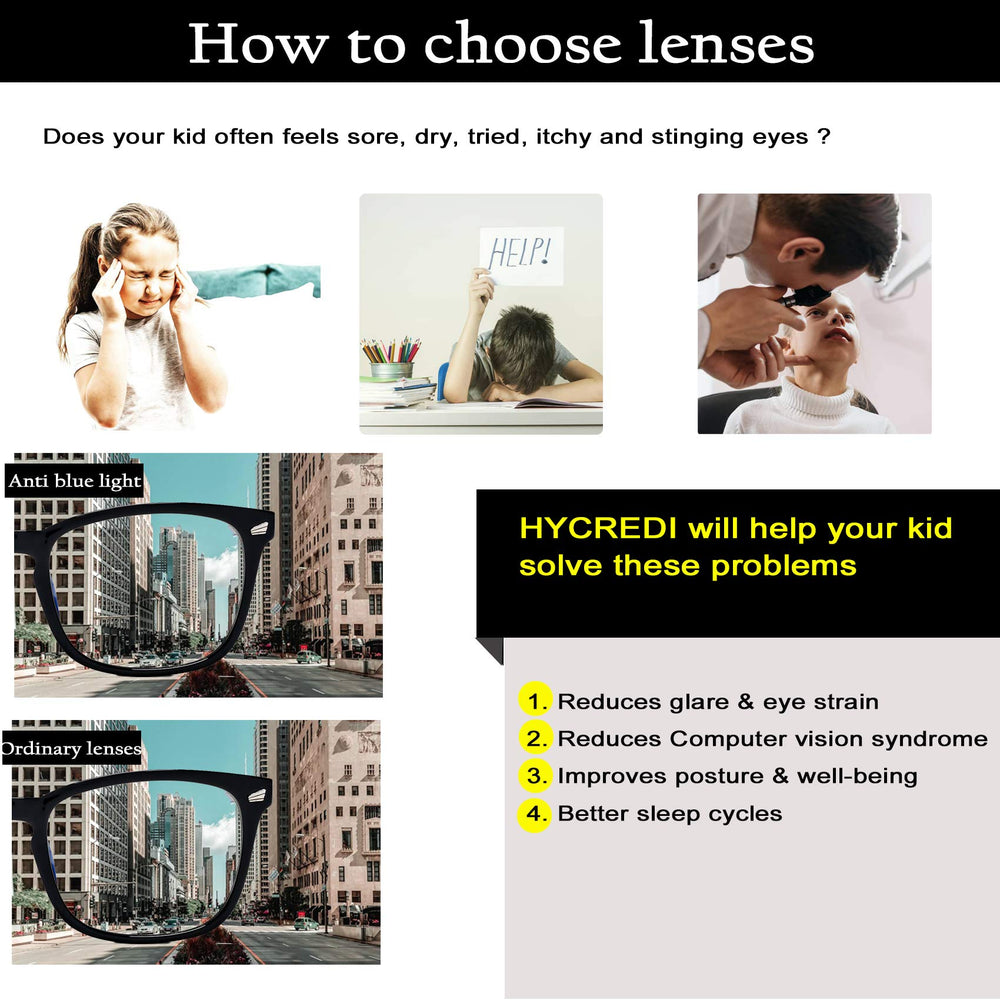 Hycredi Kids blue light glasses feature a dustproof PC lens for clear vision