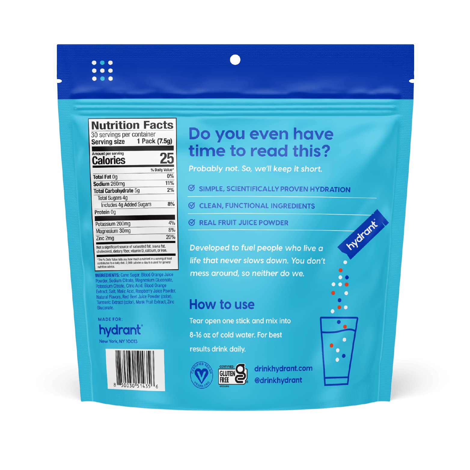 HYDRANT daily-use packaging showing portable hydration solution.