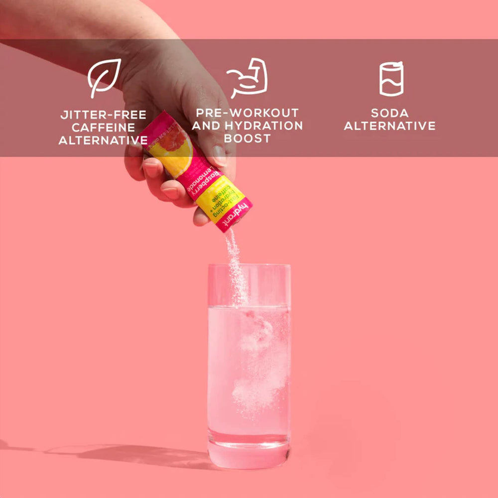 HYDRANT energy powder ready-to-use sticks for travel and workouts.