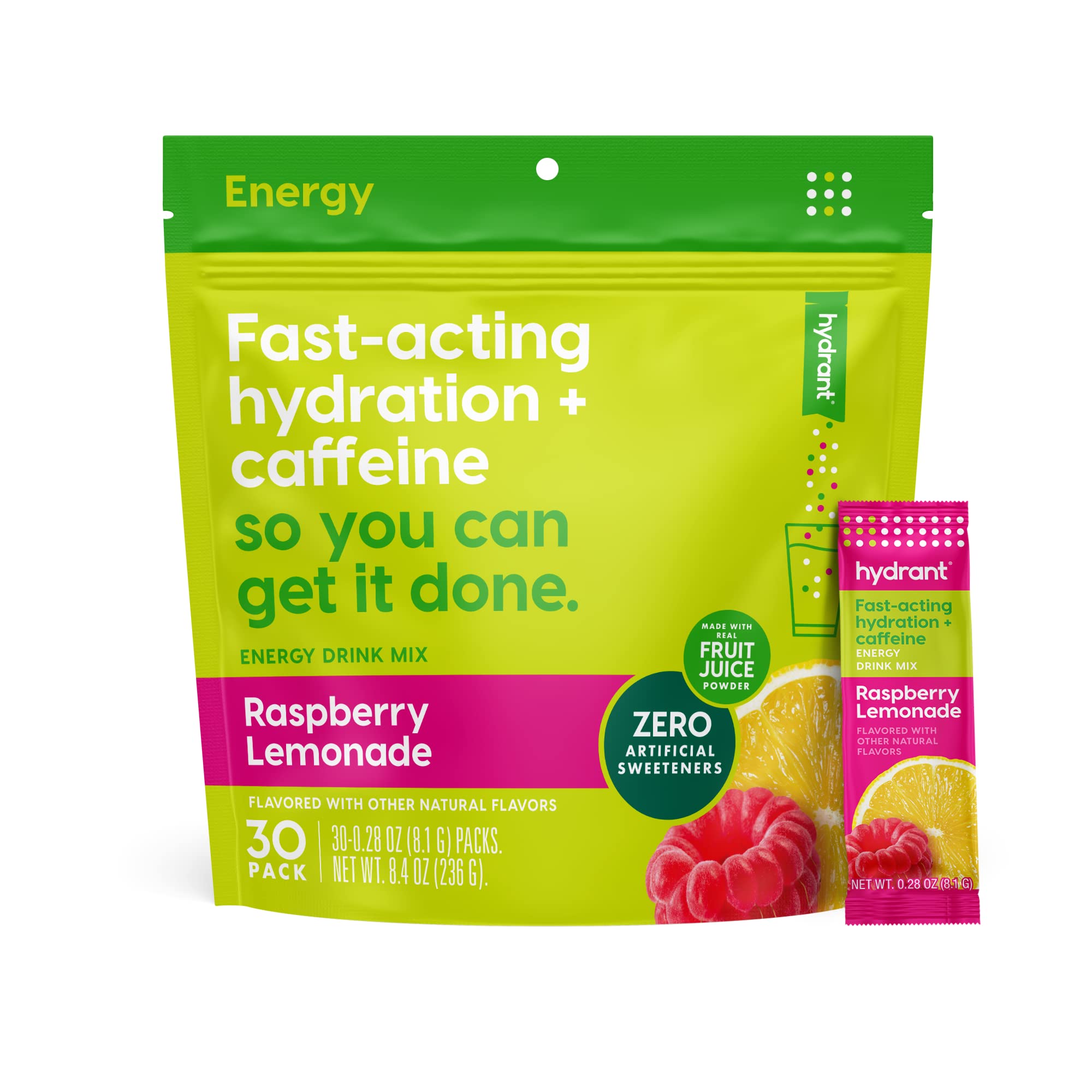 HYDRANT Raspberry Lemonade stick pack for on-the-go energy and hydration.