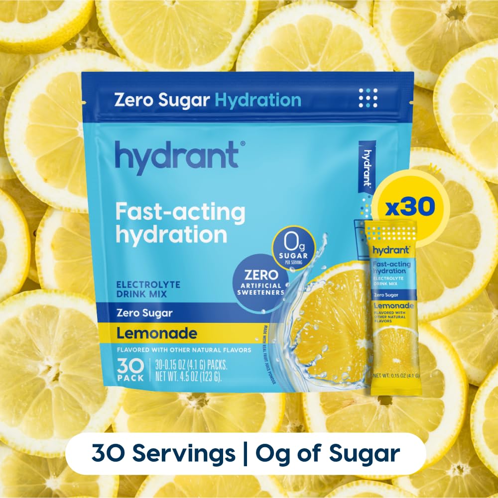 HYDRANT Hydrate lemonade stick dissolving in water for refreshing hydration.