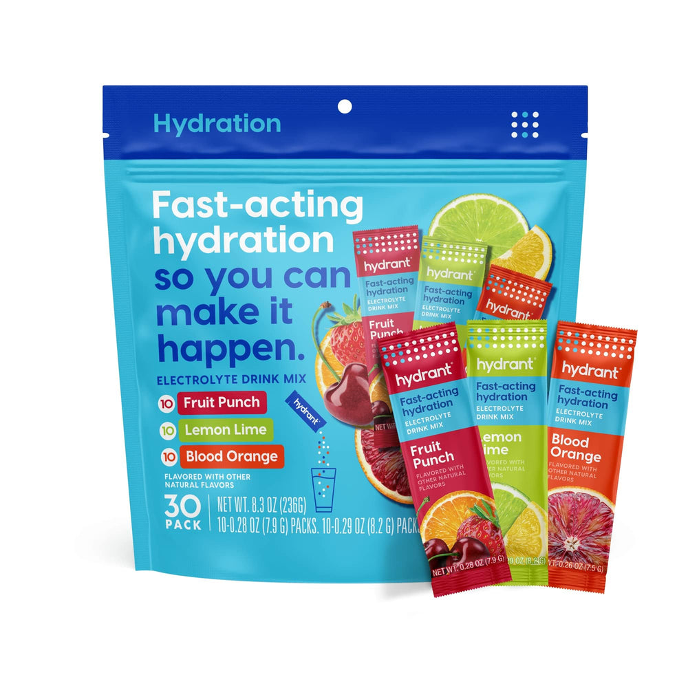HYDRANT variety pack with 30 packets for easy daily hydration on the go