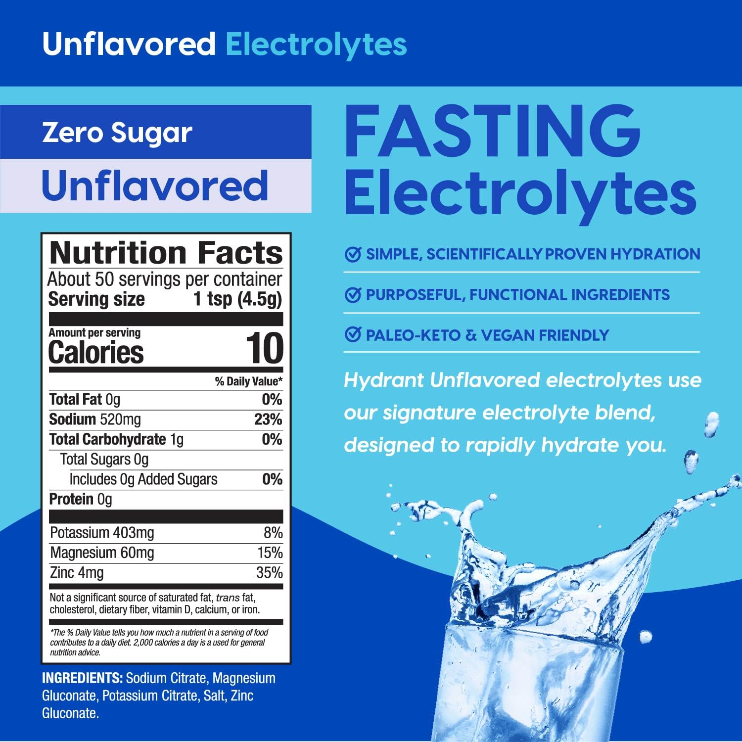 HYDRANT zero sugar flavorless drink mix for everyday hydration