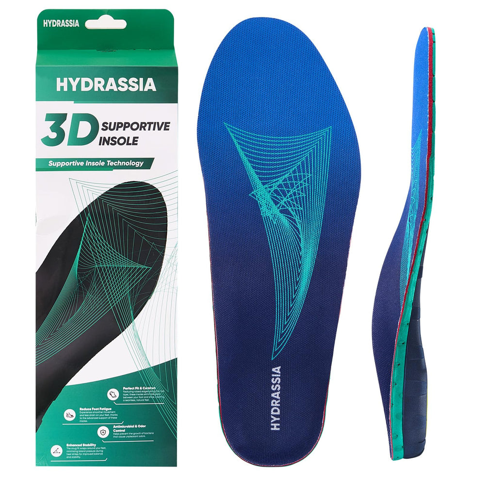 Hydrassia heavy duty arch support insole, side view, supports active feet during long shifts