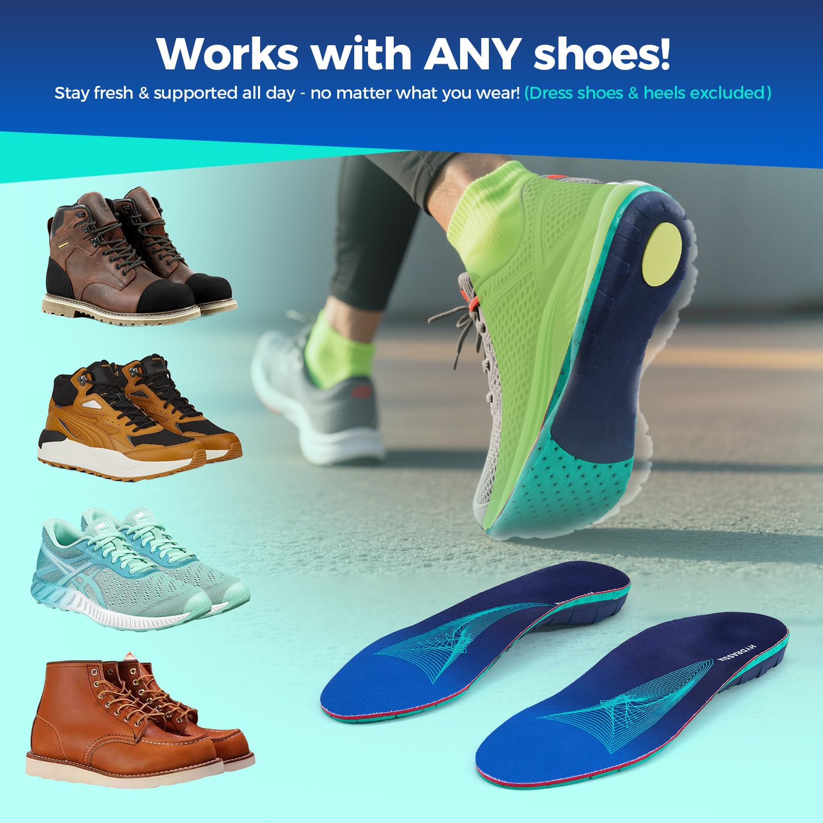 Hydrassia top surface with natural odor control keeps feet fresh