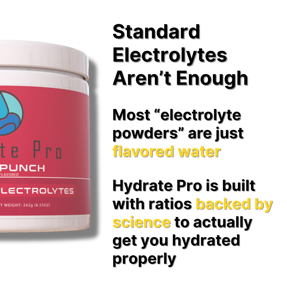 Hydrate Pro fruit punch mix dissolves clear in water for easy hydration.