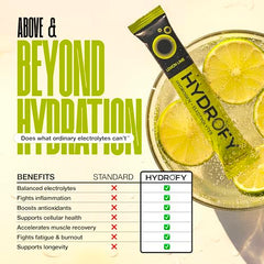 Hydrofy orange caffeine flavor poured in glass for quick energy.