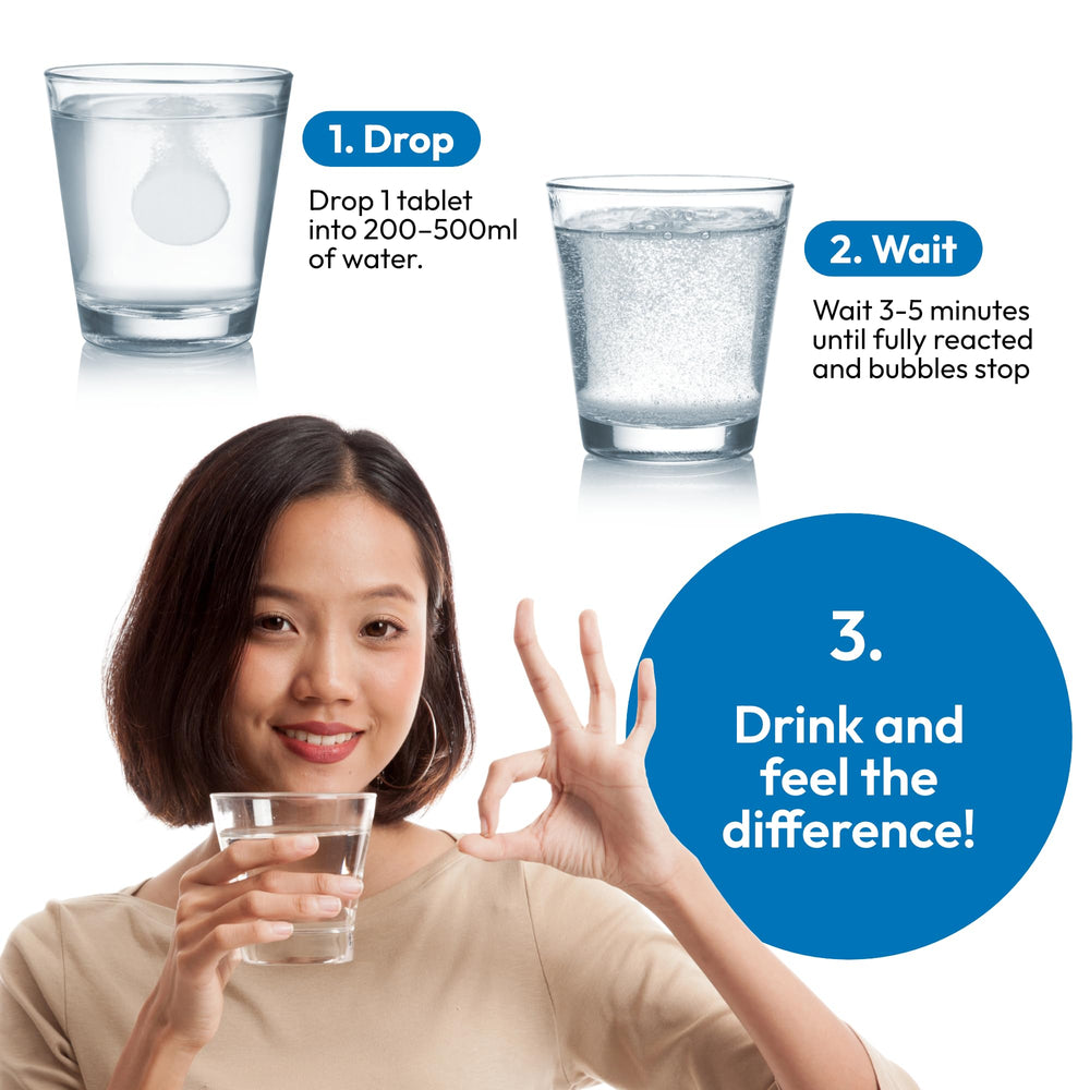 HydroH easy-use tablets ideal for hydration anywhere.