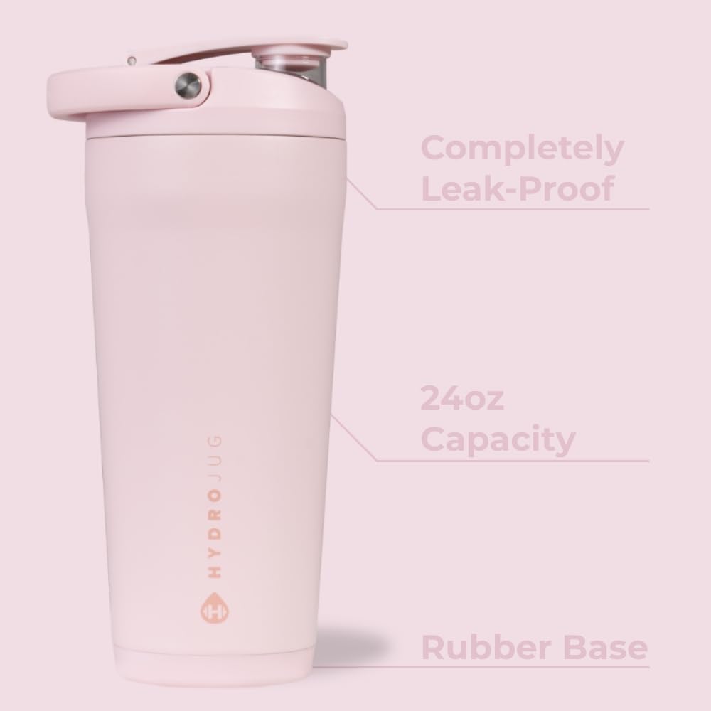 HydroJug 24 oz insulated shaker wide opening for easy sipping during workouts.