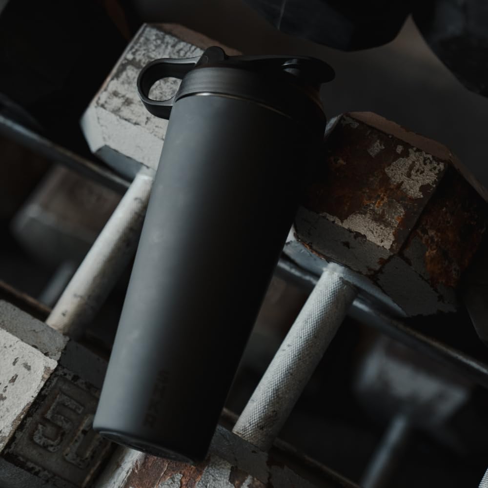 HydroJug shaker cup with cup-holder friendly silicone base for stability.