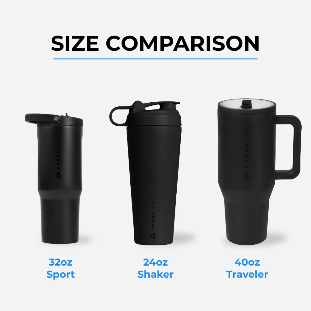 HydroJug shaker cup includes grate for smooth mixing of powders.
