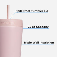 HydroJug shaker cup with vacuum insulation keeps drinks cold or hot for hours.
