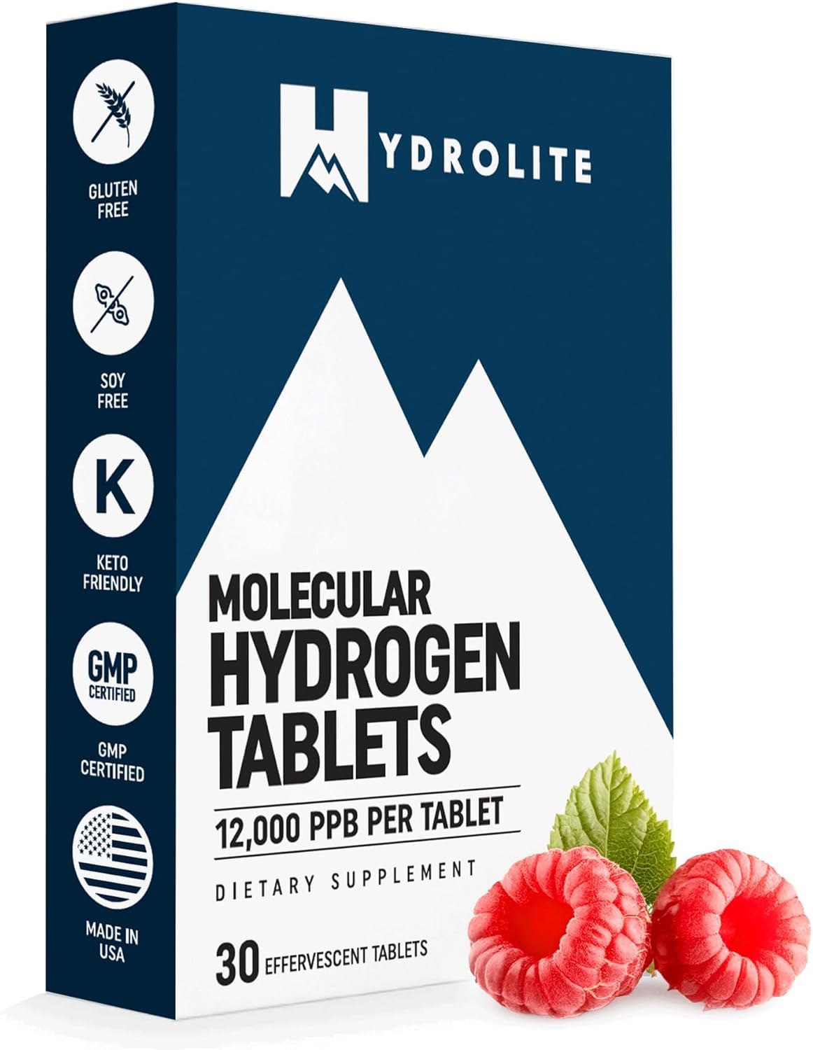 HydroLite Raspberry hydrogen tablets dissolve in water for crisp, refreshing hydration.
